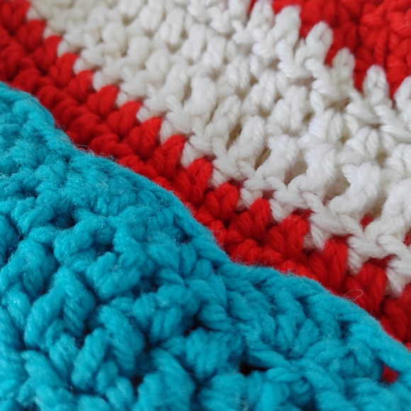 Striped Crochet Lighthouse Beanie Vibrant Red White & Blue Handmade Winter Hat - Picture 8 of 8